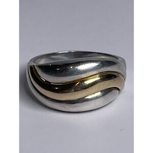 925 Sterling & 14K Gold Domed Wave Ring Size 8 - 5.53g